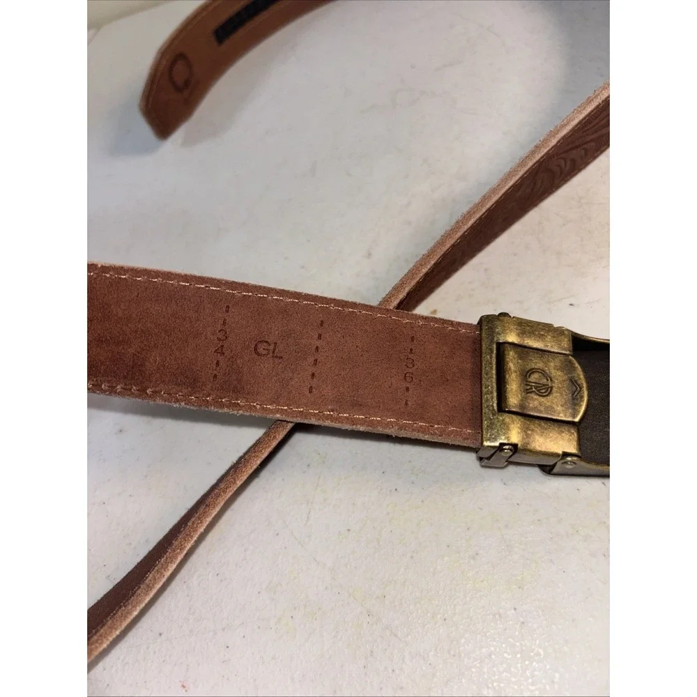 Chaoren Ratchet Cowboy Western Belt Brass Buckle Sz‎ 38 Flower Design Brown